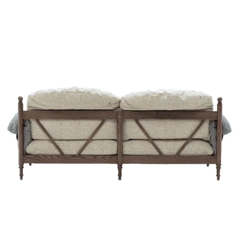 

Retro old money wind small apartment double solid wood fabric sofa replica sofa