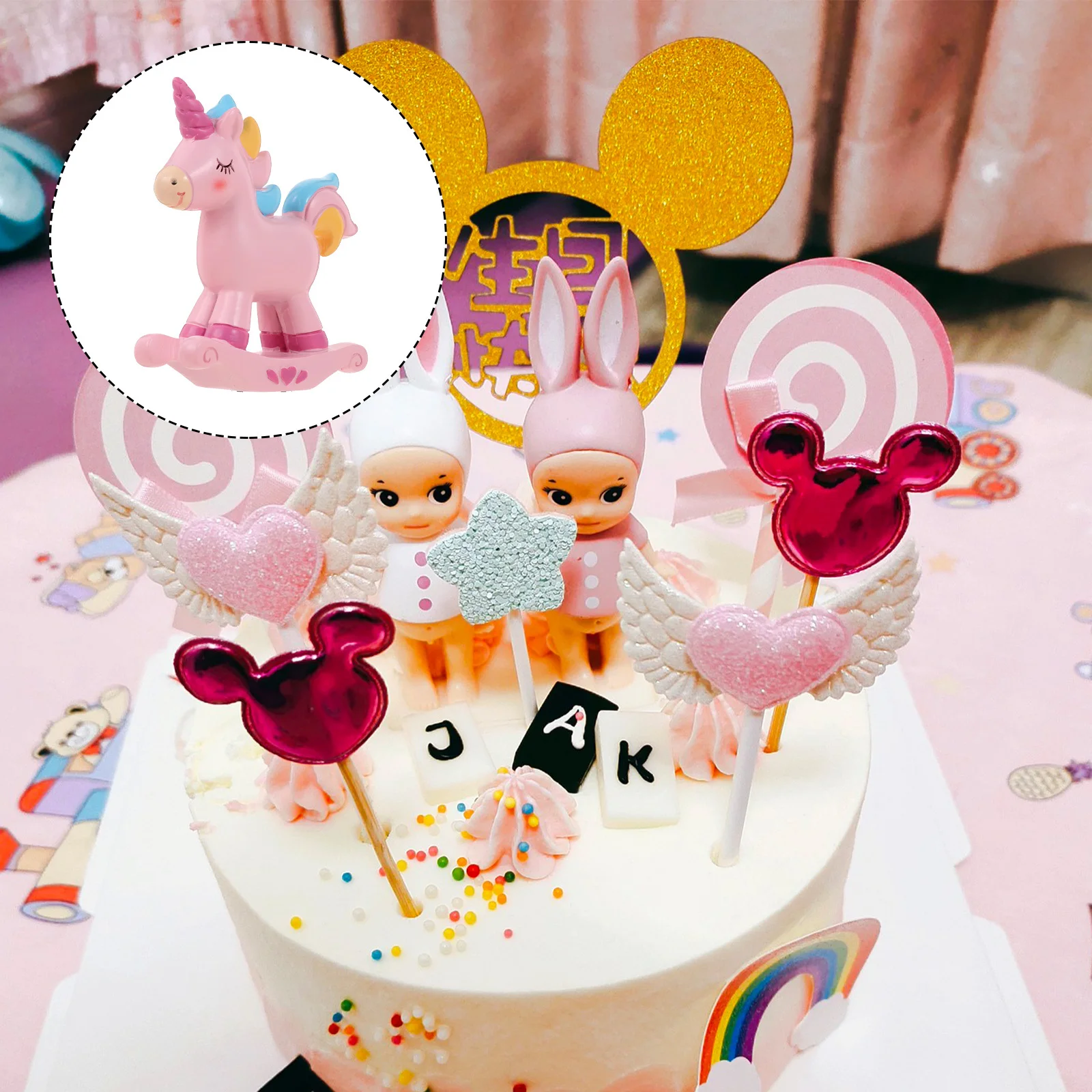 

1Pcs Unicorn Cake Topper Pink Multipurpose Cartoon Resin Birthday Cake Decor Dessert Adornment Odorless Safe High