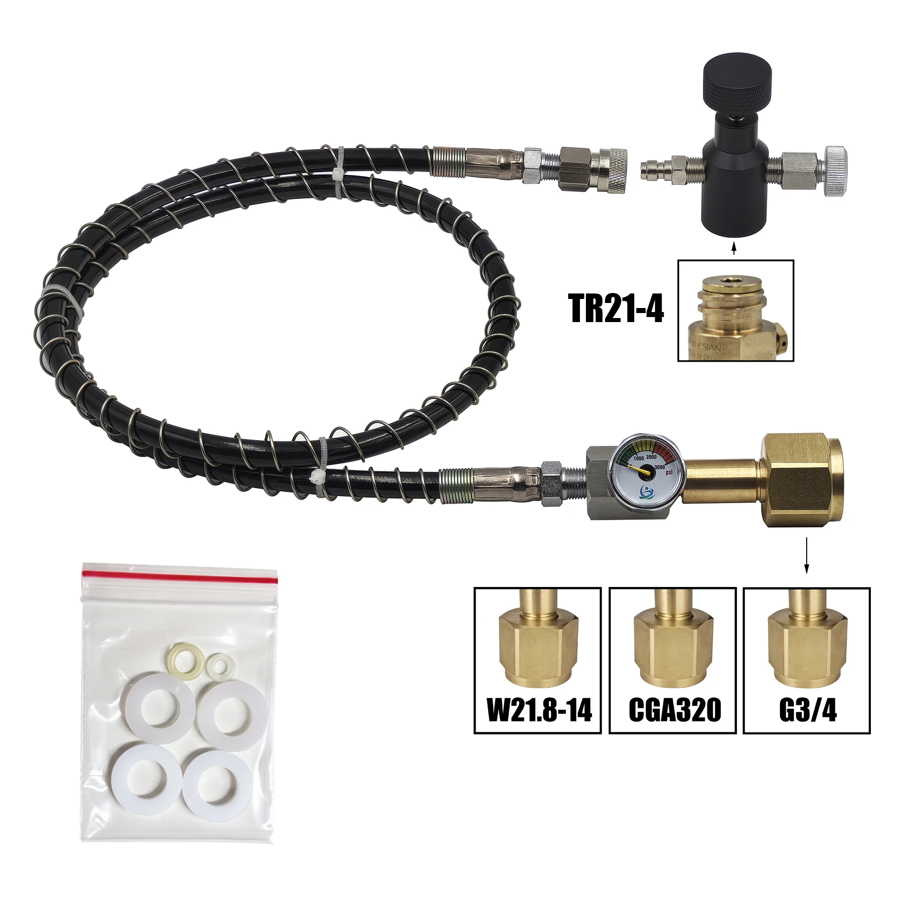 

Soda Air Connect Refill Adapter CO2 Filling Station with W21.8-14 CGA320 G3/4 Hose Length 24inches or 37inches Water Accessories