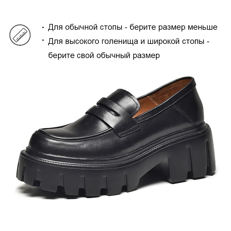 BEAUTODAY Platform Penny Loafers Women Genuine Cow Leather Round Toe 2023 Slip On Chunky Sole Ladies Casual Shoes Handmade 27733