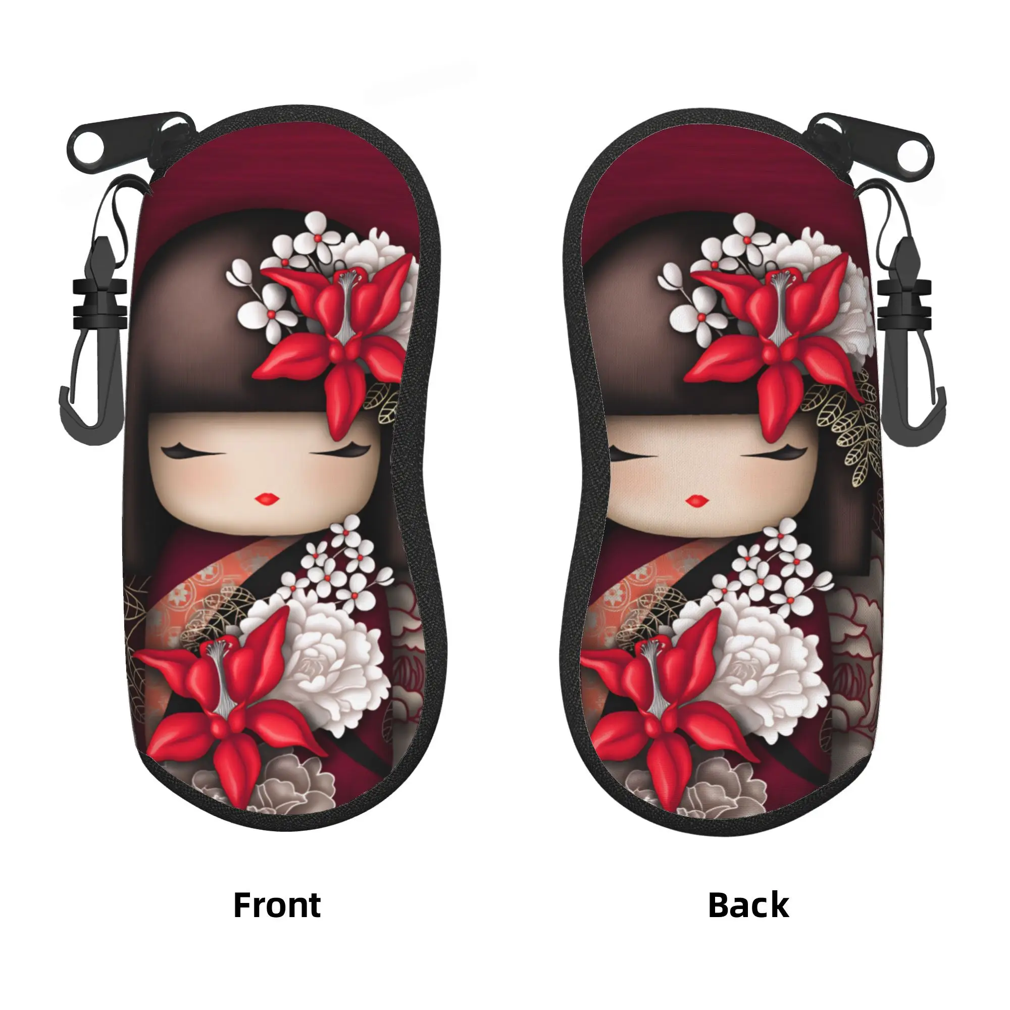 Japanese Kokeshi Doll Glasses Case Cover  Zip Sunglasses Pouch Fashion Outdoor Eyeglass Cases Cover Male Female Eyewear Bag