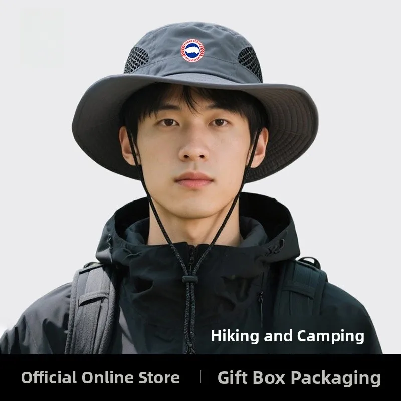 メンズ夏用日焼け止めアウトドアフィッシングキャップ通気性のある大きなつば付き帽子カジュアルスタイル調節可能折りたたみ不可春旅行用