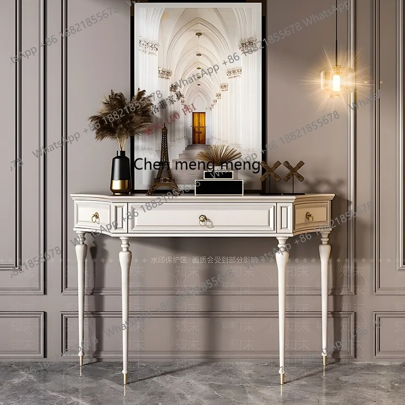 

French light luxury solid wood entrance table entrance foyer modern living room retro case end view table