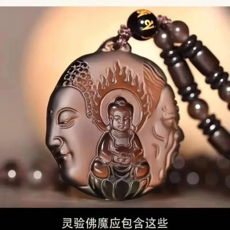 Natural Ice Seeded Obsidian Hand Carved Buddha Magic Jade Pendant Fashion Boutique Jewelry Men's and Women's One Idea Necklace