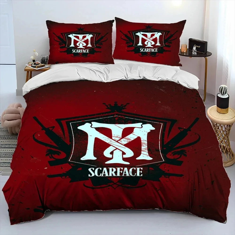 Movie Scarface Tony 3D Printing Comforter Bedding Set,Duvet Cover Bed Set Quilt Cover Pillowcase,King Queen Size Bedding Set Kid