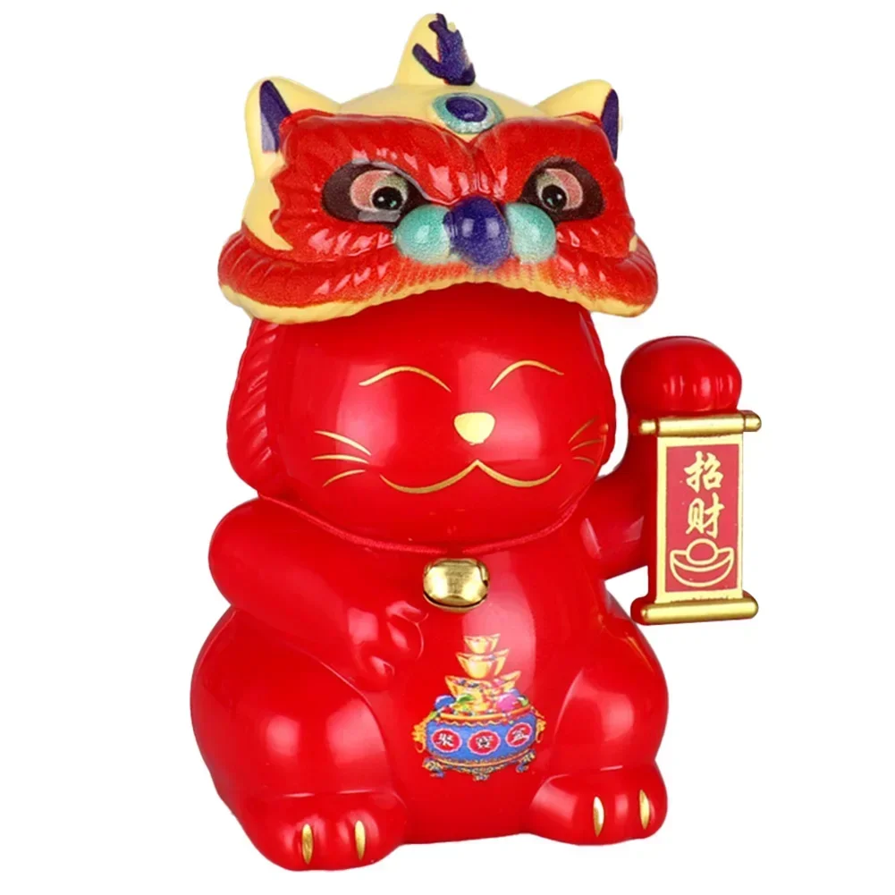 Lion Dance Design Light-Sensing Lucky Cat Car Ornaments Lucky Cat Auspicious Symbol Cute Cat Shape Delicate Workmanship