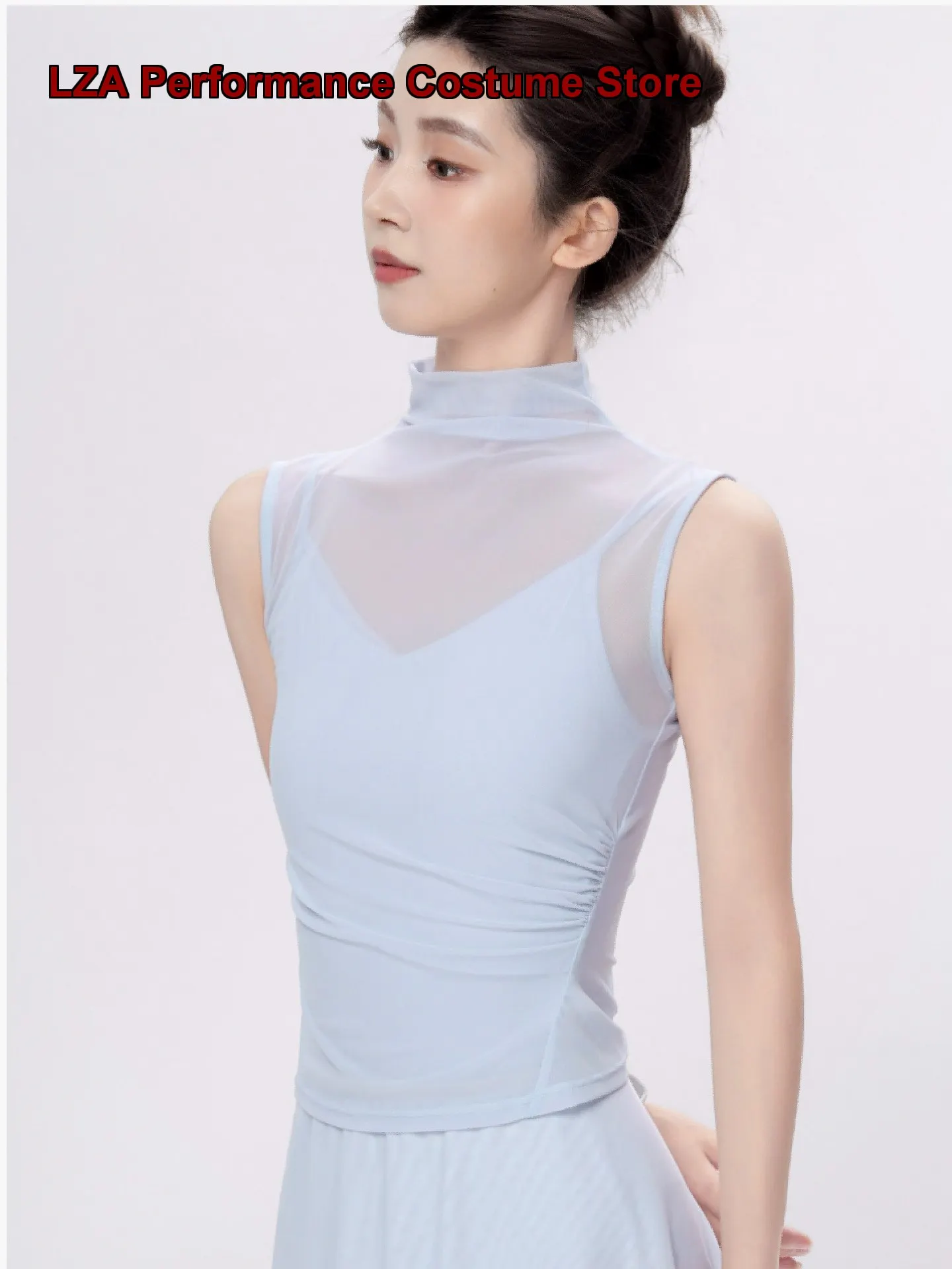 women's-adult-classical-dance-top-sleeveless-high-neck-gauze-garment-chinese-practice-body-training