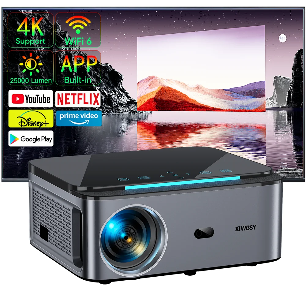 

XIWBSY 25000 Lumens 4K Beamer Smart Android Wifi6 Auto Focus Projectors 1080P Full HD Home Theater Projector Global Version