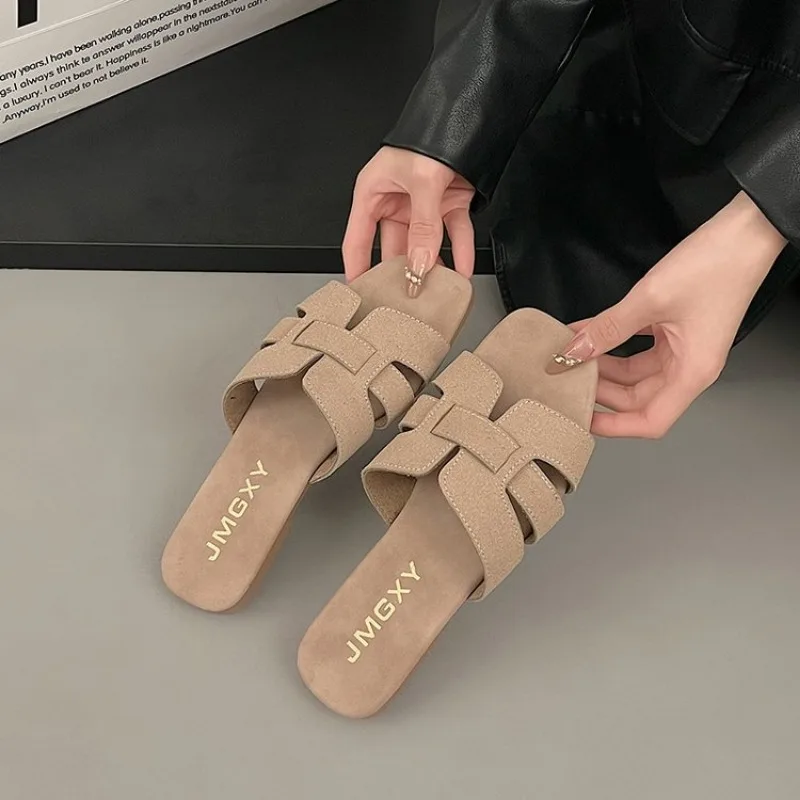 2024 Summer New Women Slippers Flat Bottom Non-slip Outdoor Open Toe Beach Female Sandals Sexy Fashion Design Slides Woman Shoes