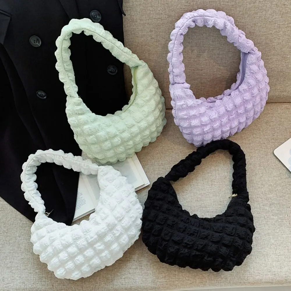 Quilted Shoulder Bags Small Cloud Handbags Pleated Bubbles Handbags Solid Color Fashion Underarm Shoulder Bags for Women Girls