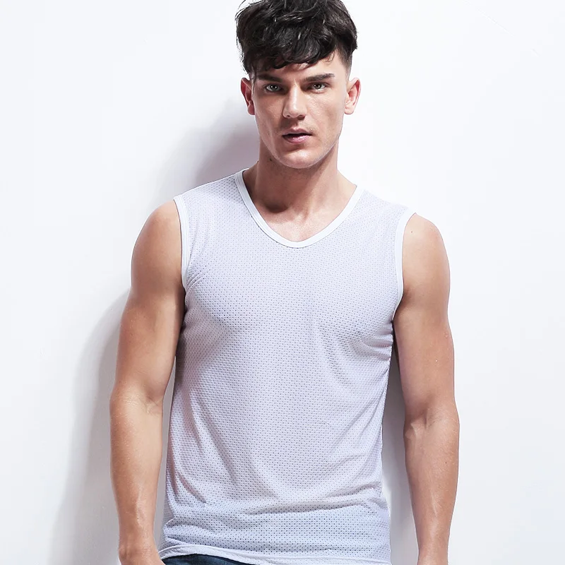 

Yu Zhaolin Men's Summer Thin Mesh Breathable Quick-Drying Undershirt Sports Wide-Shoulder Fitted Base Shirt