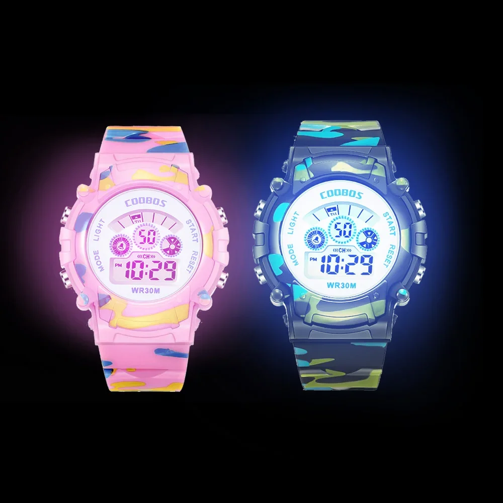 Camouflage Luminous Children's Watch Stainless Steel Anti-fall  Anti-seismic Waterproof Outdoor Sports Watch Kids Watches Girls