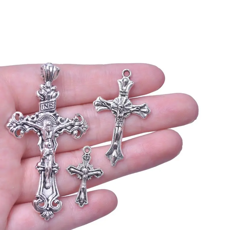 10pcs/lot Mix Christian Cross Charm Antique Silver Color Alloy Pendants Accessories diy Jewelry Making Necklace cruz colgante