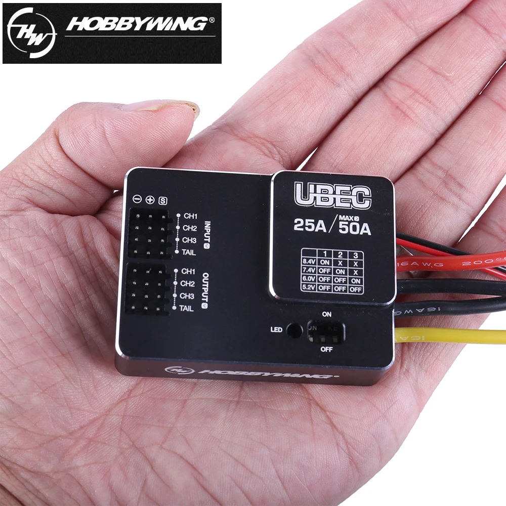 Hobbywing-Interruptor externo ajustable para Dron cuadricóptero, 25A-50A, DC-DC, 3-18S, HV, UBEC, 8 canales de salida, 5,0 V/6,0 V/7,4 V/8,4 V