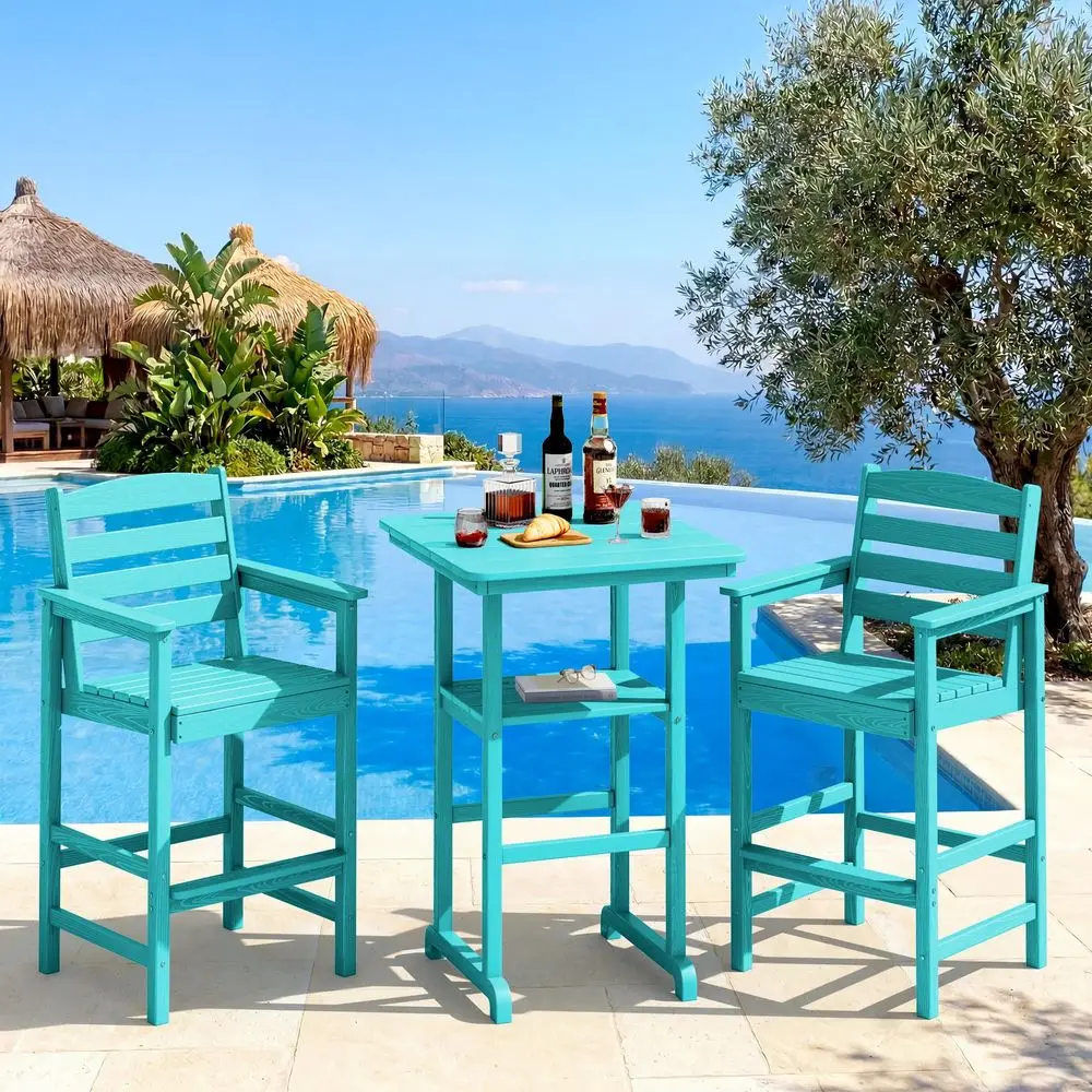 

Balcony Adirondack Chairs and Table 3 Pieces Set, Oversize Adirondack Bar Height Chairs Set of 2 and Bar Table, Outdoor Bar Sto
