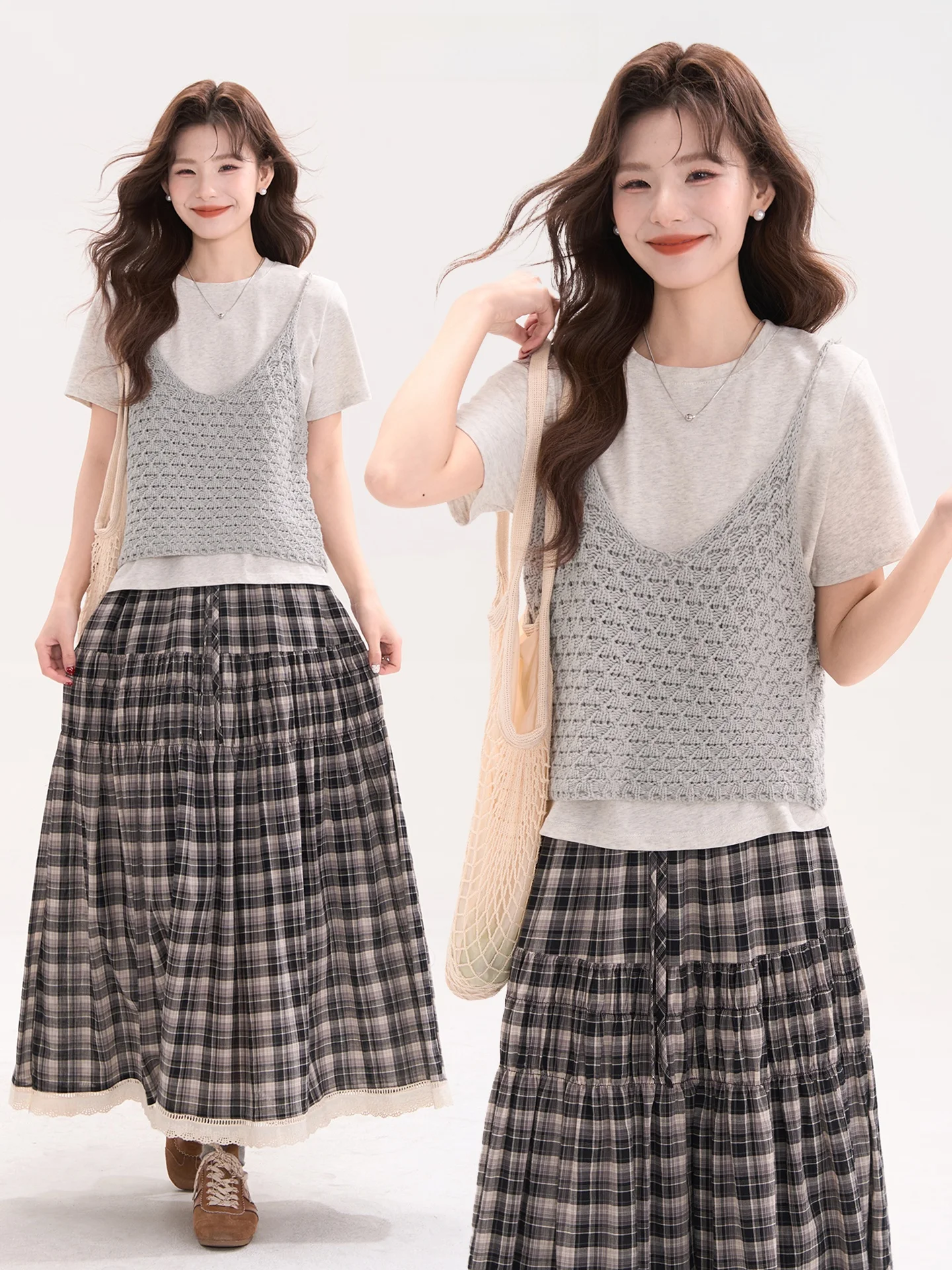 

Pine Pattern Coarse Knitted Strap Vest Women's Spring Summer Layering Top Heme Window Flower Field Chinese Made