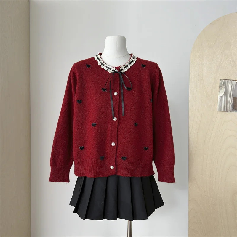 

Women's Gray Cartoon Small House Color-Blocking Cardigan Jacket Fashion Korean Autumn And Winter Atmosphere Jacquard Sweater Top