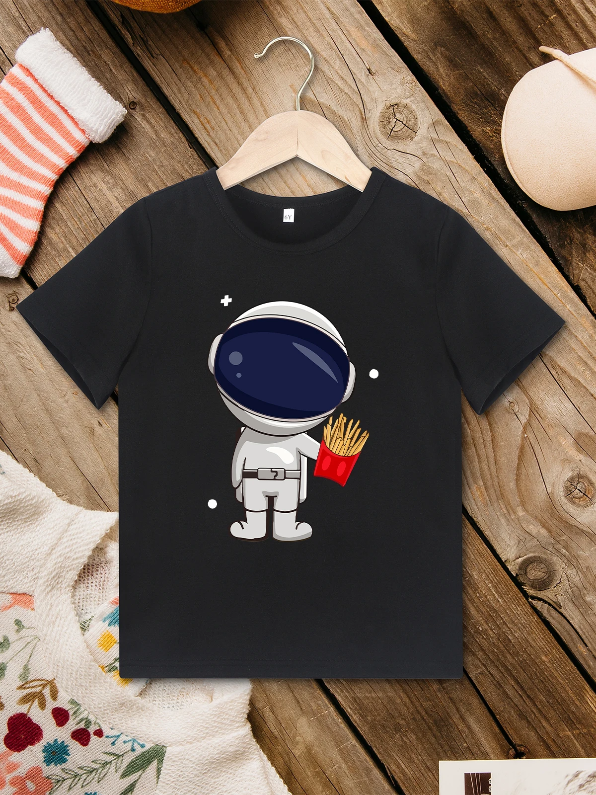 Astronauts Cartoon Toddler Clothes Casual Versatile Summer Short Sleeve Black Shirt High Quality Breathable Boys T-shirt