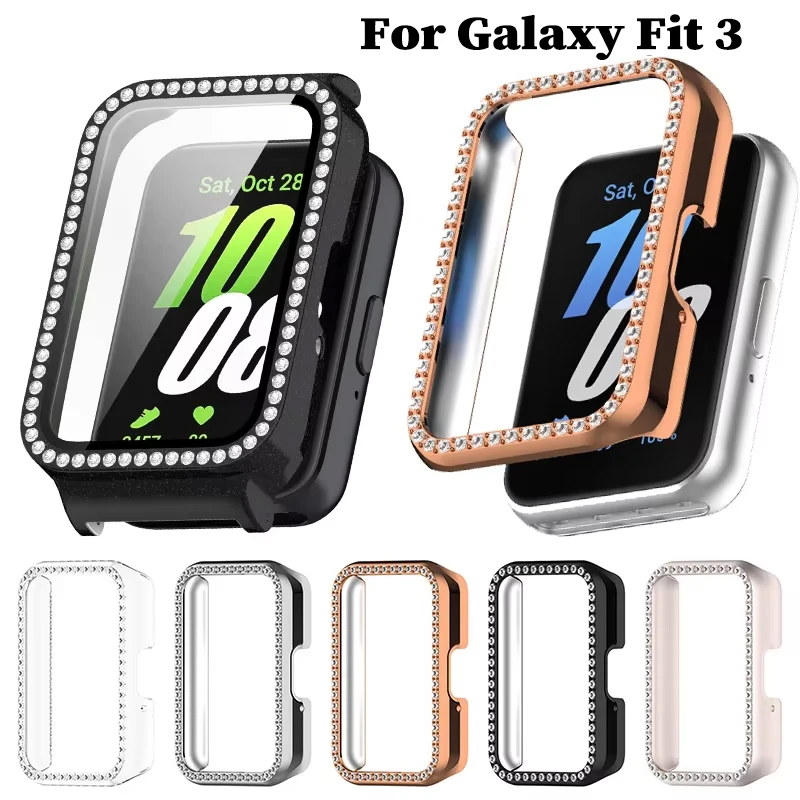 Protector Bling PC Hollow Case For Samsung Galaxy Fit 3 Samrt Watch Strap Diamond Crystal Bumper Protective Cover Screen