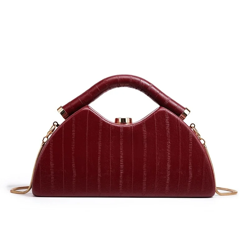 Fashion Small PU Handbag Women's Stylish Personalized Design Pure Color Crossbody Bag Socialite Dinner Party Burgundy Bolsas