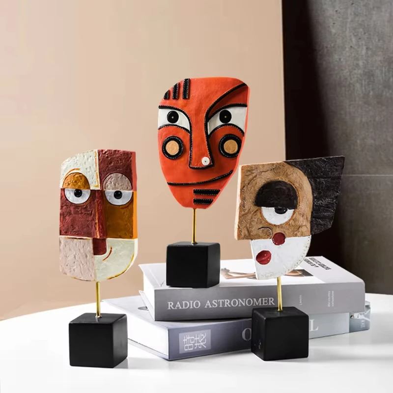 Cutelife Ins Face Vintage The Ordinary Room Accessories Resin Figurines Wood Decoration Carving Ornaments Hand Made Home Decor