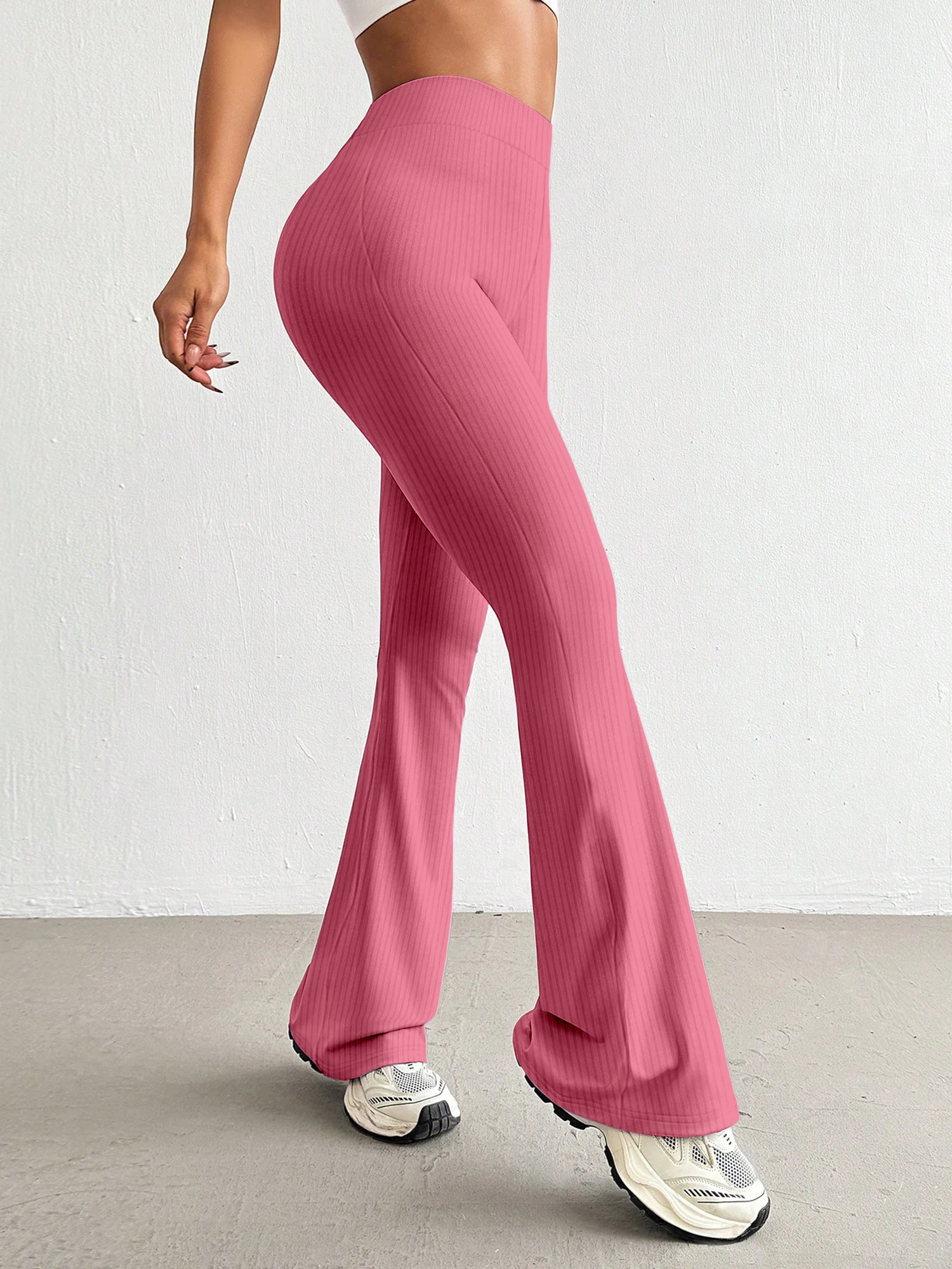 High-waisted Ribbed Flared Pants Same As - Image 2