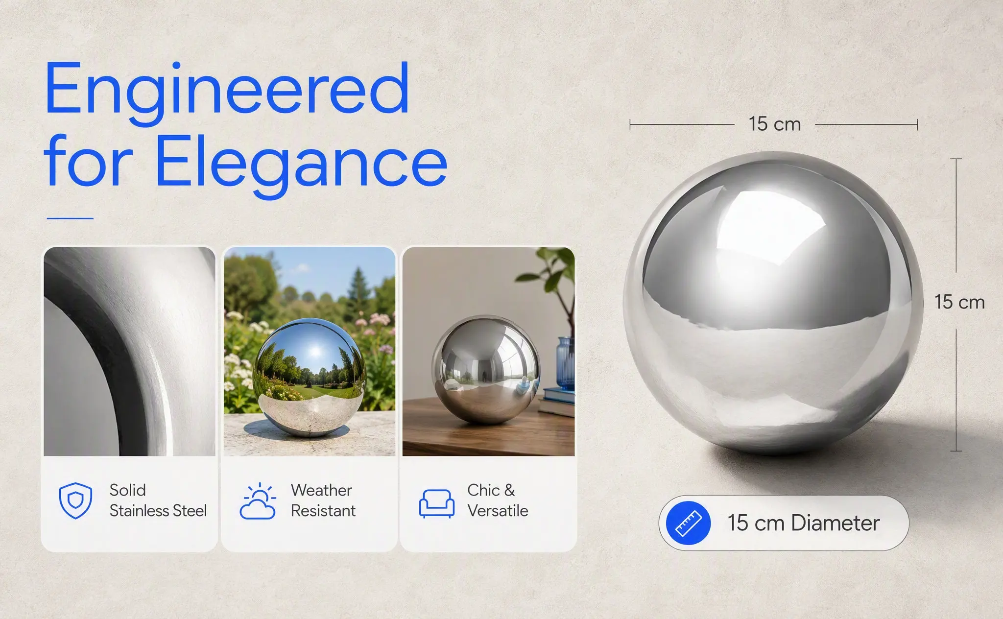 Polished Stainless Steel Gazing Ball Reflective Garden Globe Smooth Shiny Surface Compact Lightweight Decorative Sphere for Yard