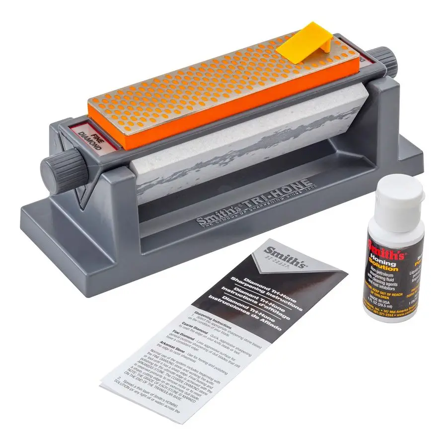 

50448 6 Diamond TriHone Stone Sharpening System Grey Fine, Natural, amp Coarse Stones 3Way Honing Nonslip Rubber Feet Restore To