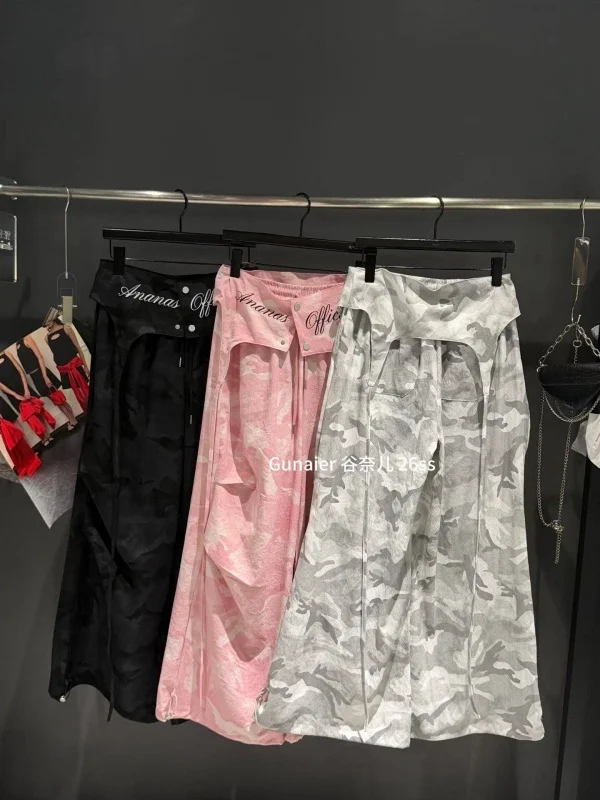 Casual Camouflage Work Pants High Waist Pleated Slimming Trousers Sporty Wide Leg Pants for Young Women Summer Season