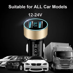 LED Display Voltmeter 3.1A 5V Dual USB Phone Charger Car Lighter Power Adapter Socket Splitter for 12-24V Car