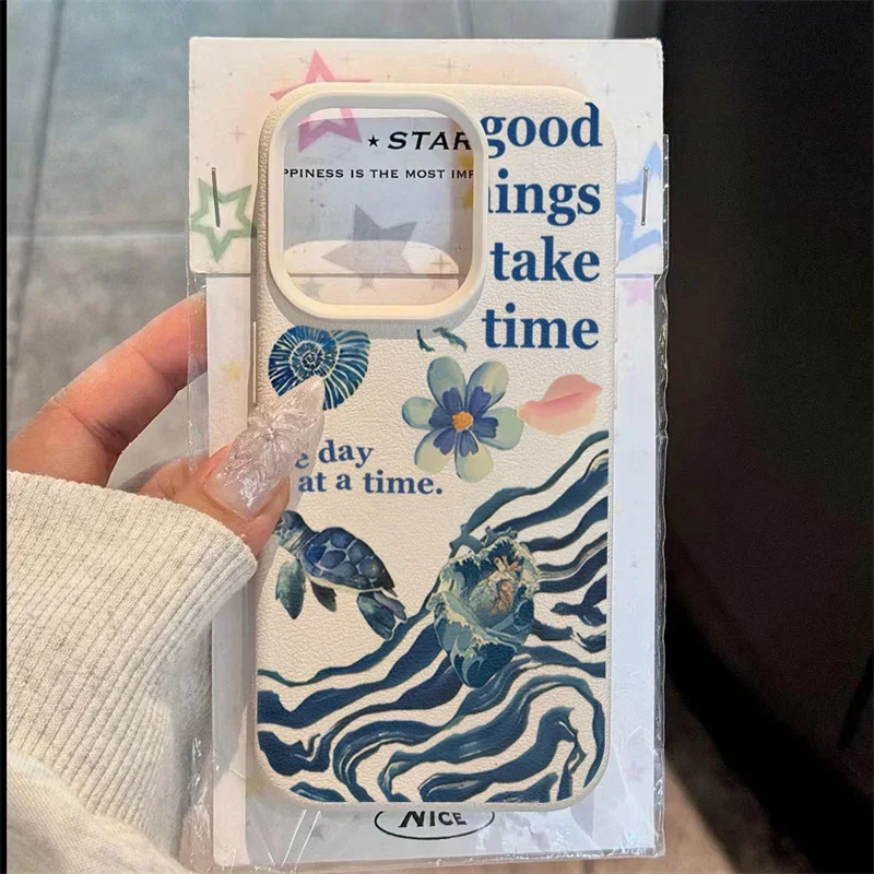 حافظة هاتف مضادة للصدمات لهاتف آيفون 16 15 14 Plus 13 11 12 Pro Max 16e X XR XS غطاء أنماط تموج الماء على شكل زهرة السلحفاة البحرية الرجعية #2