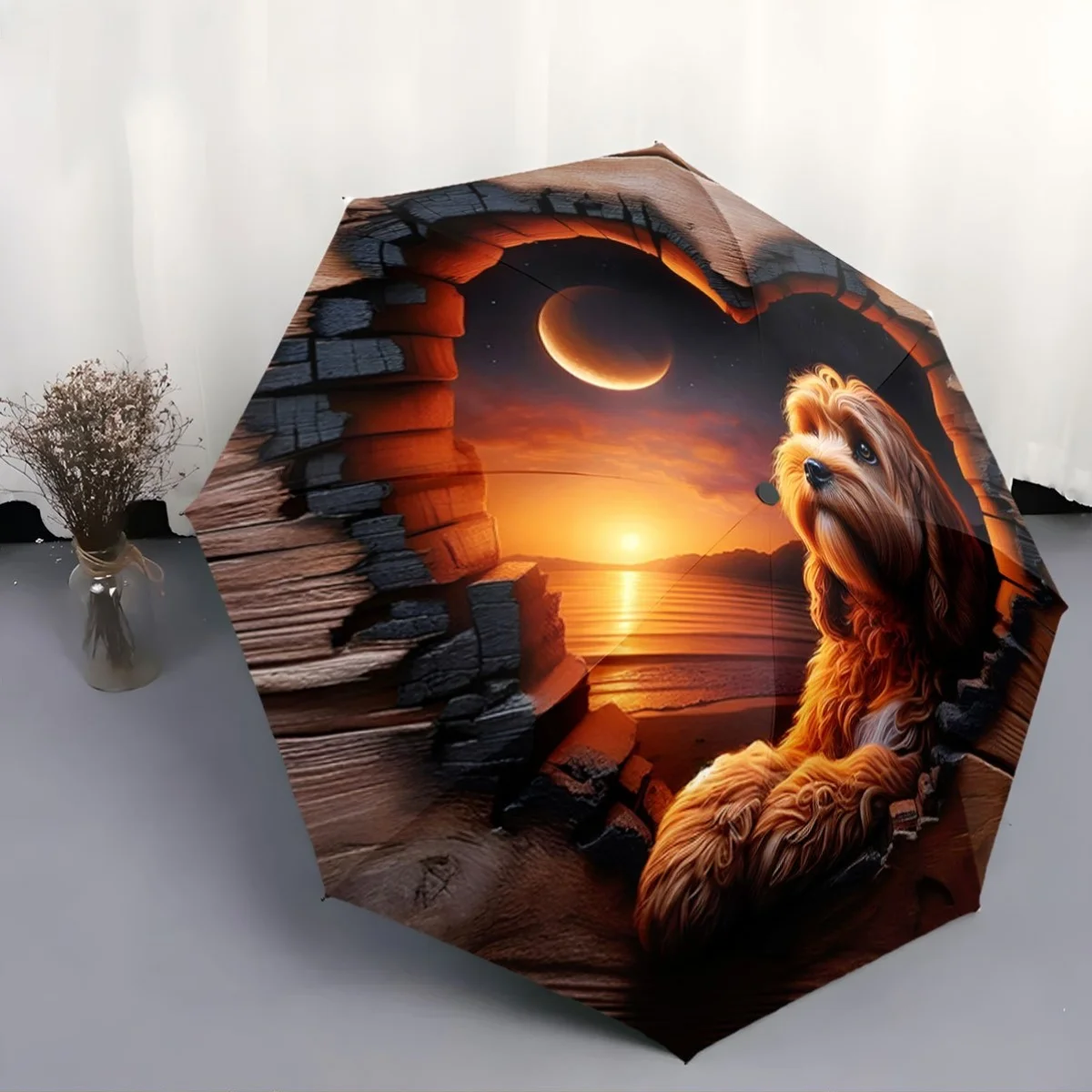 

Автоматический зонт с дизайном в виде кирпичной стены в форме сердца - портативный складной зонт, компактный дорожный зонт для женщин