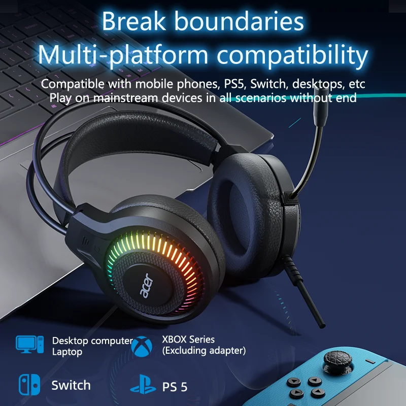 Acer سماعات الألعاب مع هيئة التصنيع العسكري 7.1 ستيريو الظاهري المحيطي مصباح ليد باس سماعة سماعات ألعاب للكمبيوتر ألعاب الكمبيوتر OHW303 #3