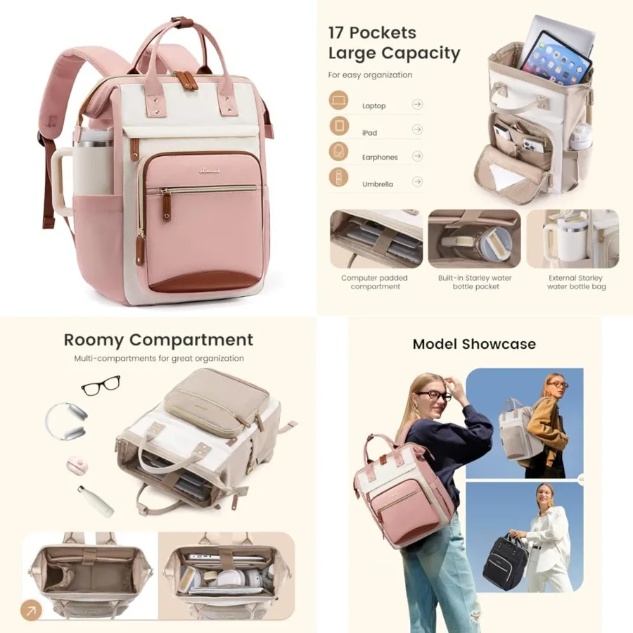 

Laptop Backpack for Women Work Bag with Large Capacity Cup Side Pocket, 15.6 Inch Waterproof Computer Backpacks