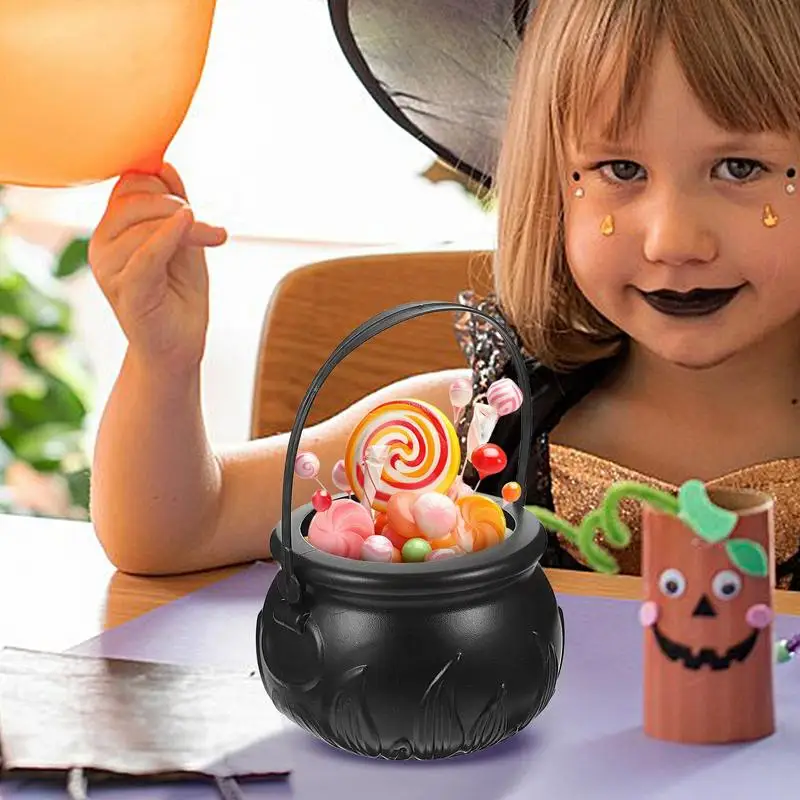 Witch Themed Halloween Bucket Black Cookie Jar Container High Capacity Trick Or Treat Snacks Jar For Gold Chocolate Candy