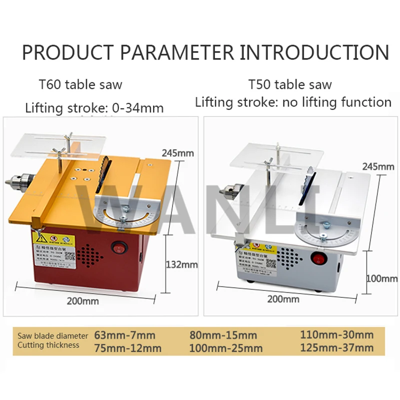 T50/T60 Mini DIY Small Cutting Machine Table Saw 24V Woodworking Work Push Table Saw Household Mini Table Saw Chain Saw