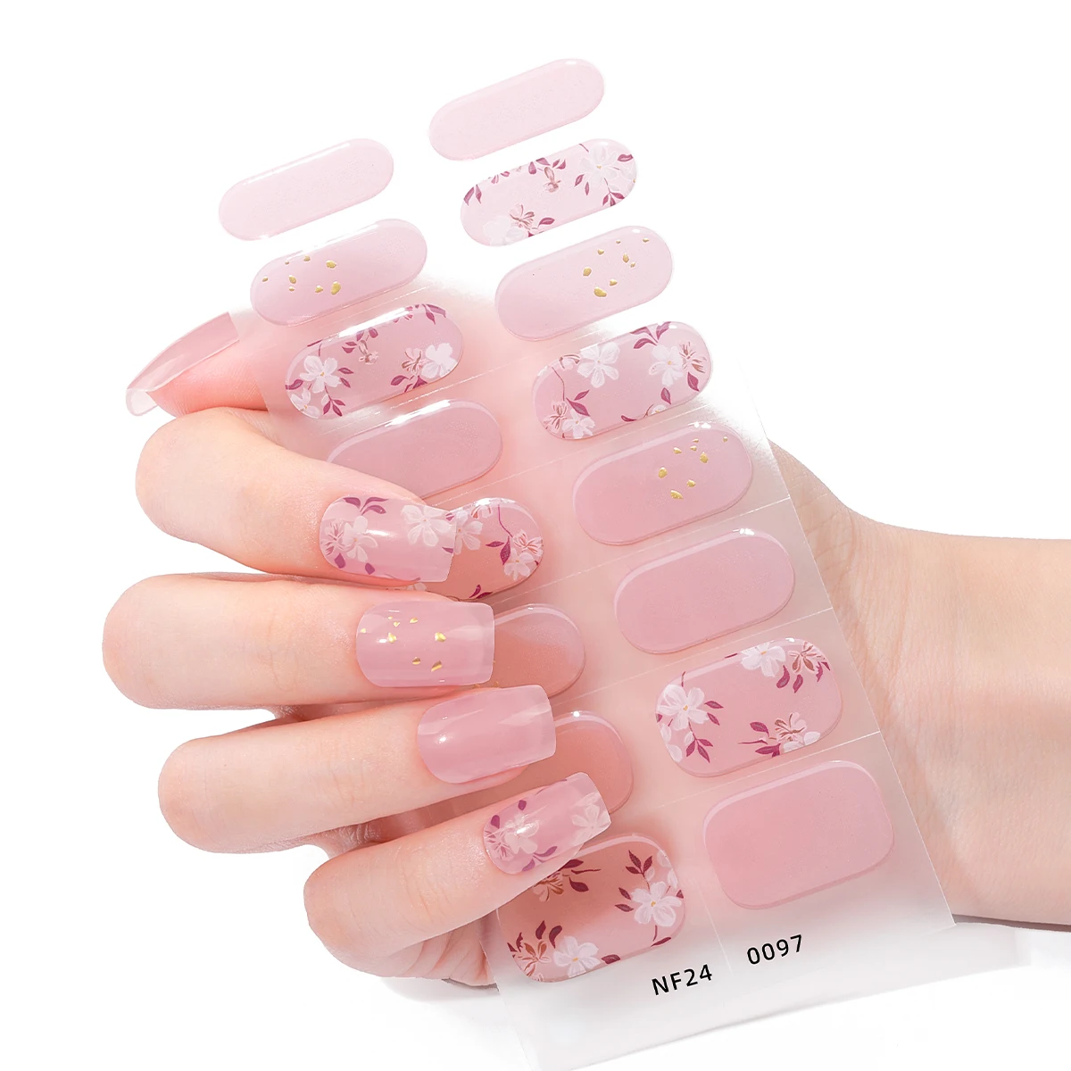 

16Tips Gradient Pink Semi Cured Gel Nail Strips Cherry Blossoms Long-Lasting Gel Nail Sticker UV Nail Wraps DIY Manicure Decor