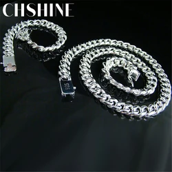 925 Sterling Silver 10MM solid heavy Chain Bracelet necklace Jewelry set for men 20/22/24 inch Fashion wedding Holiday Gift