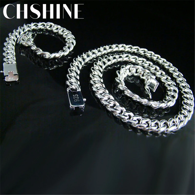 925 Sterling Silver 10MM solidny ciężki łańcuszek bransoletka naszyjnik zestaw biżuterii dla mężczyzn 20/22/24 cali moda ślub prezent świąteczny