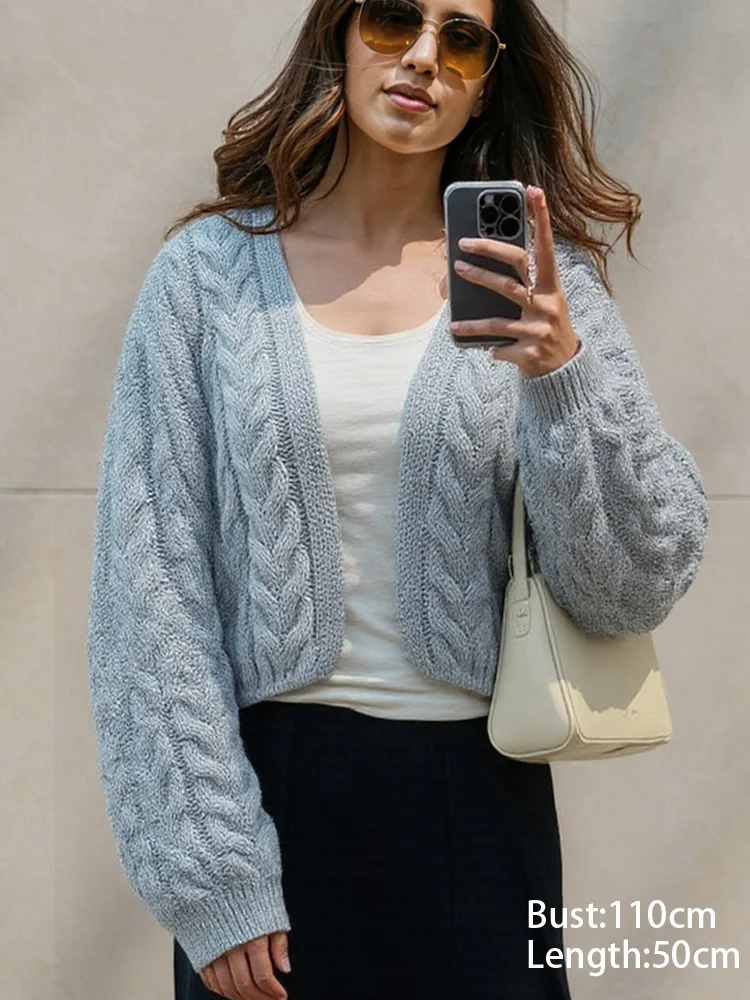 

Осень-зима, свободный короткий кардиган, свитер, женский повседневный свободный вязаный свитер с длинными рукавами, пальто, элегантная женская верхняя одежда