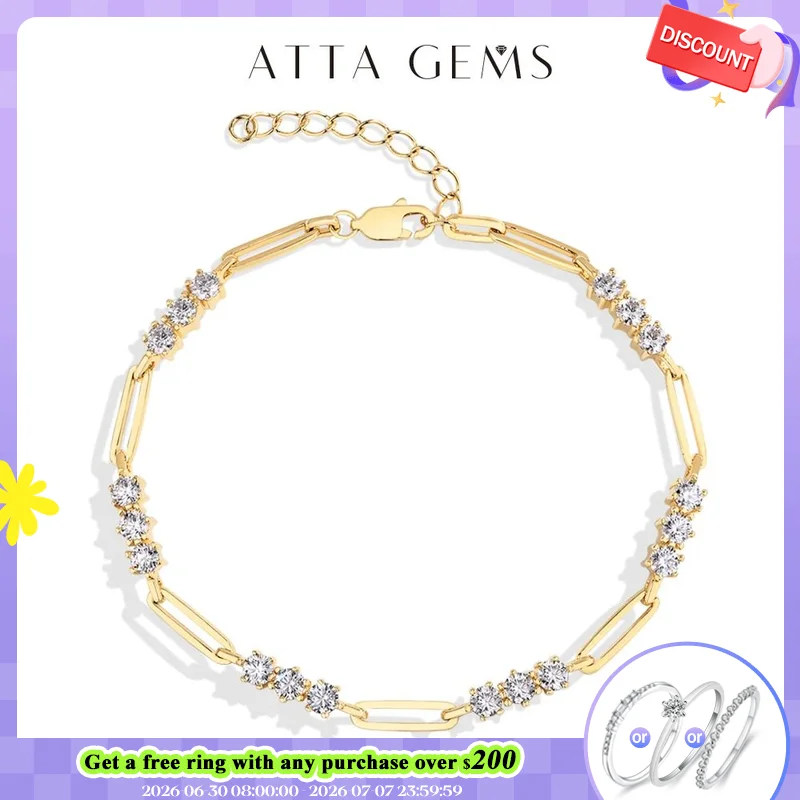 ATTAGEMS 3.0mm Round Cut Moissanite Bracelets for Women Men DVVS1 Lab Diamond Real S925 Silver Engagement Wedding Jewelry 16+3cm