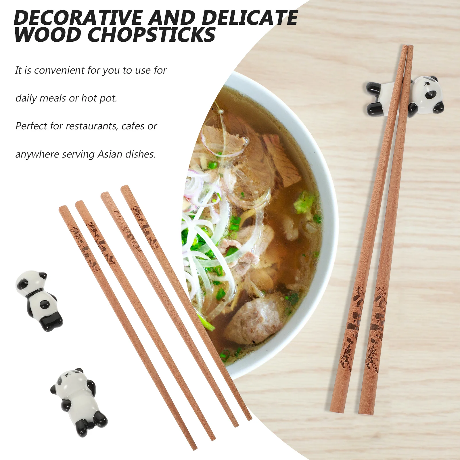 

1Set Decorative Wooden Chopsticks Set Reusable Smooth Surface Chopstick Rest Dust Free Elegant Dining Home Camping