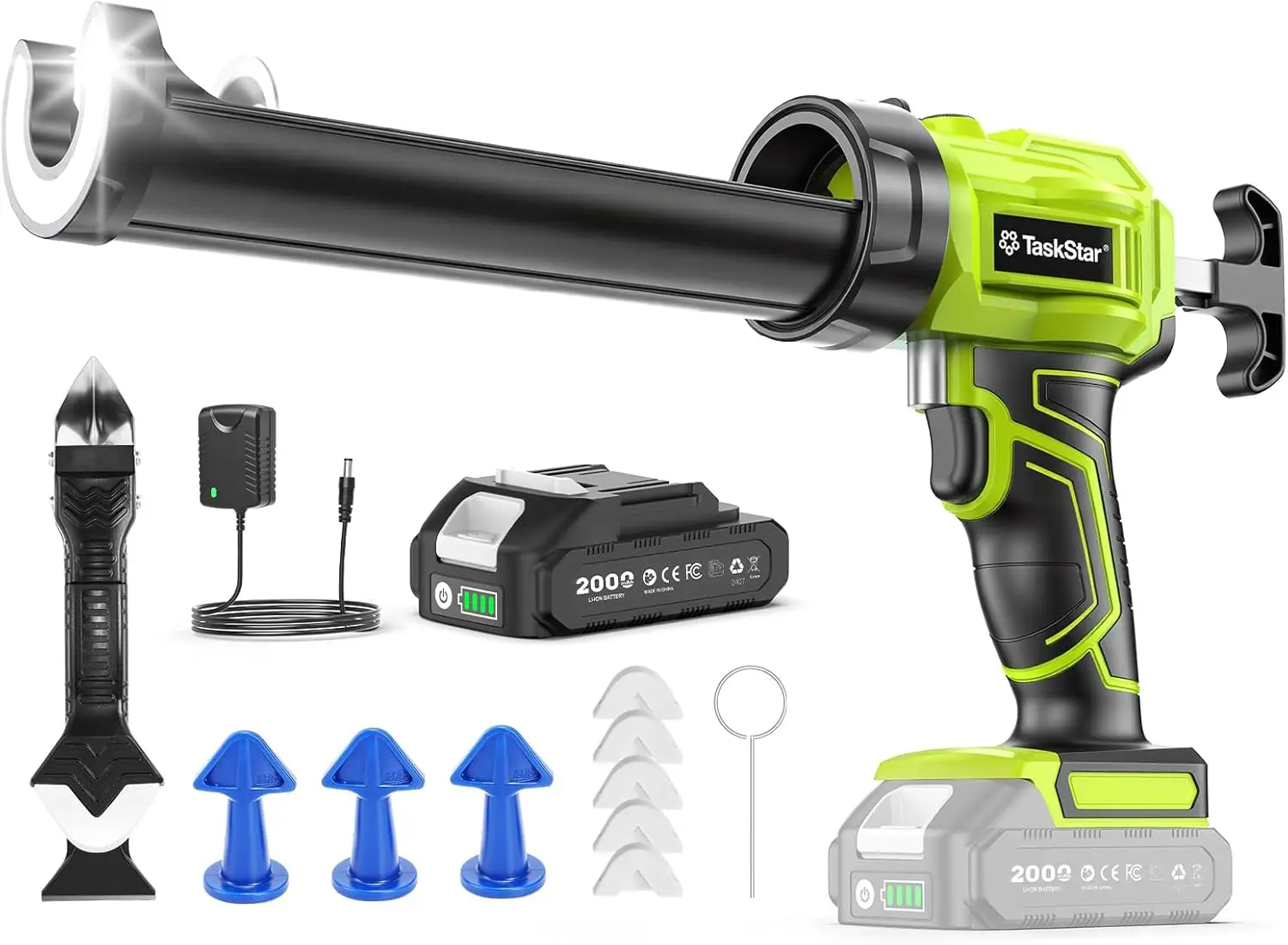 

Cordless Caulking Gun with Battery, Electric Silicone Gun 3 in 1, LED Light, 4 Speeds, No Drip, Compatible with Makita 18-21V
