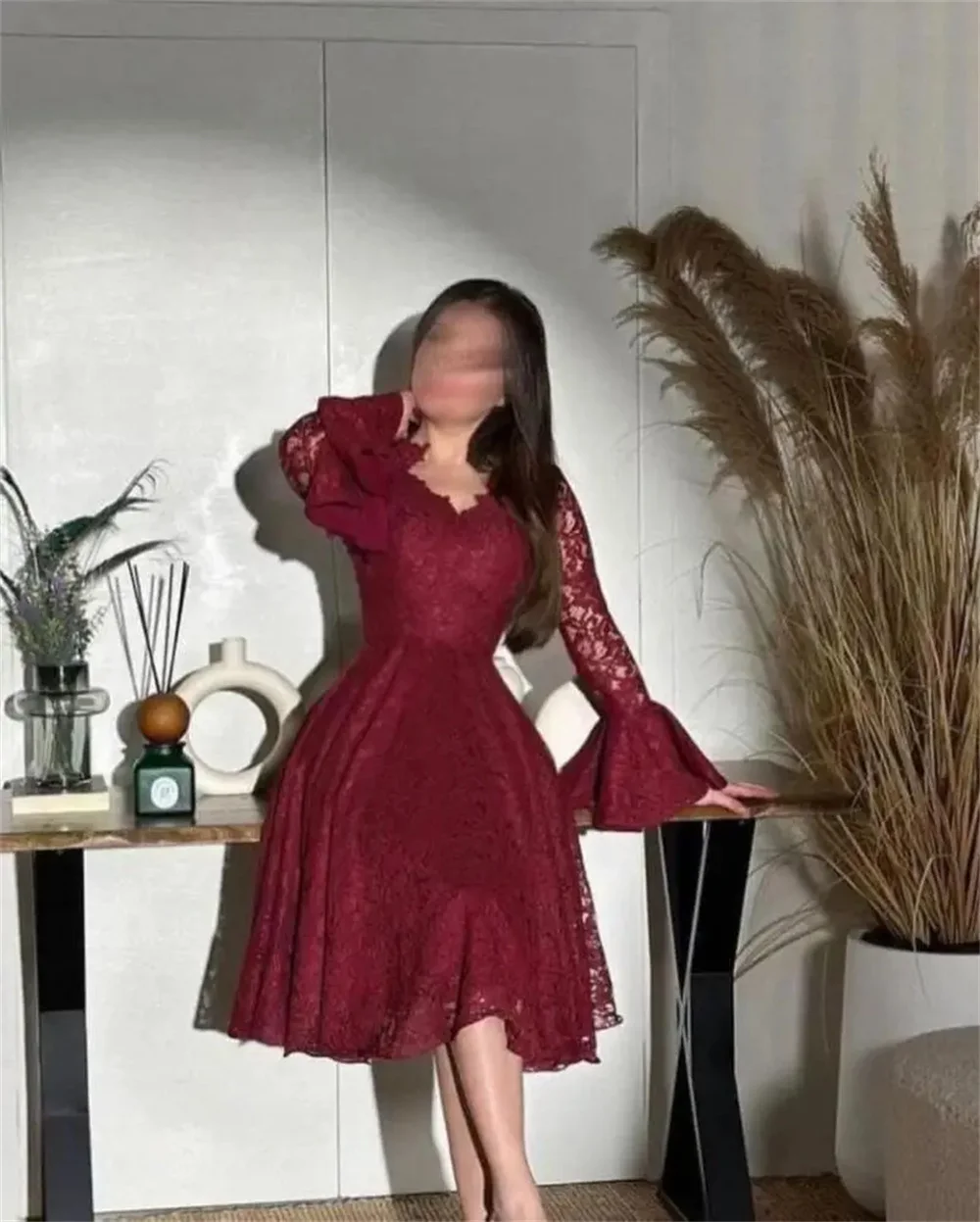 

Women's Formal Evening Gowns Lace V-Neck Long Sleeve A-Line Luxurious Women's Evening Dresses Formal Celebraty Dress For Women