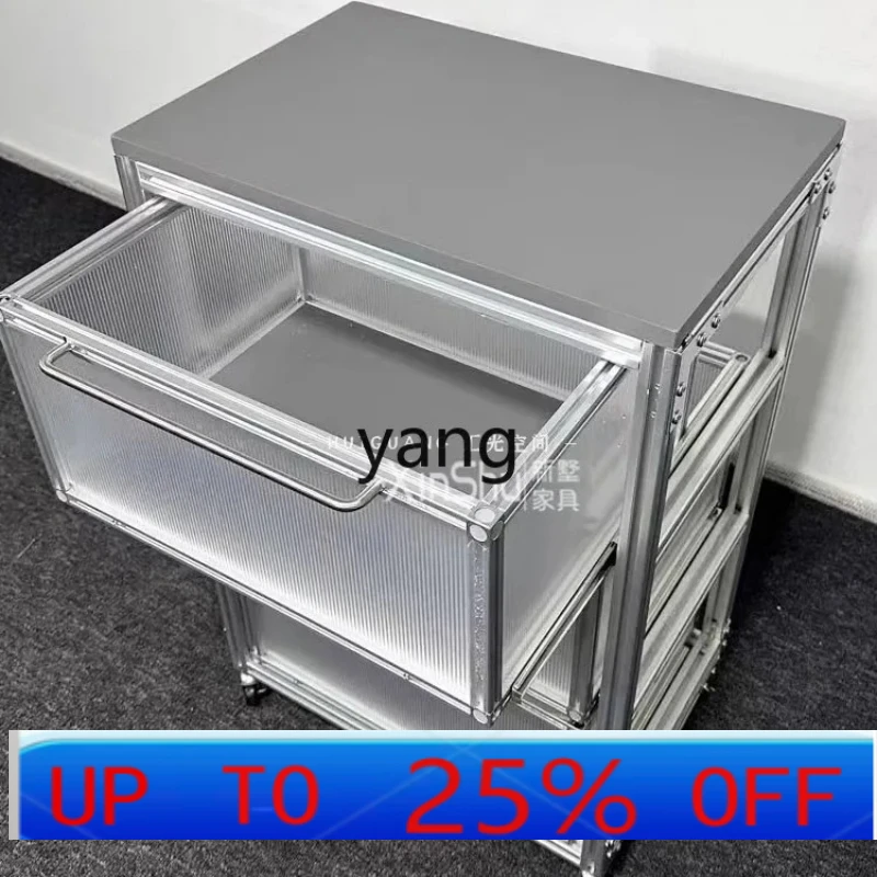 

LH Simple Modern Aluminum Profile Cabinet Multifunctional Living Room Mobile Cart Glass Drawer Cabinet