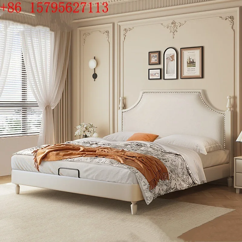 

American light luxury solid wood leather bed French cream modern master bedroom bed