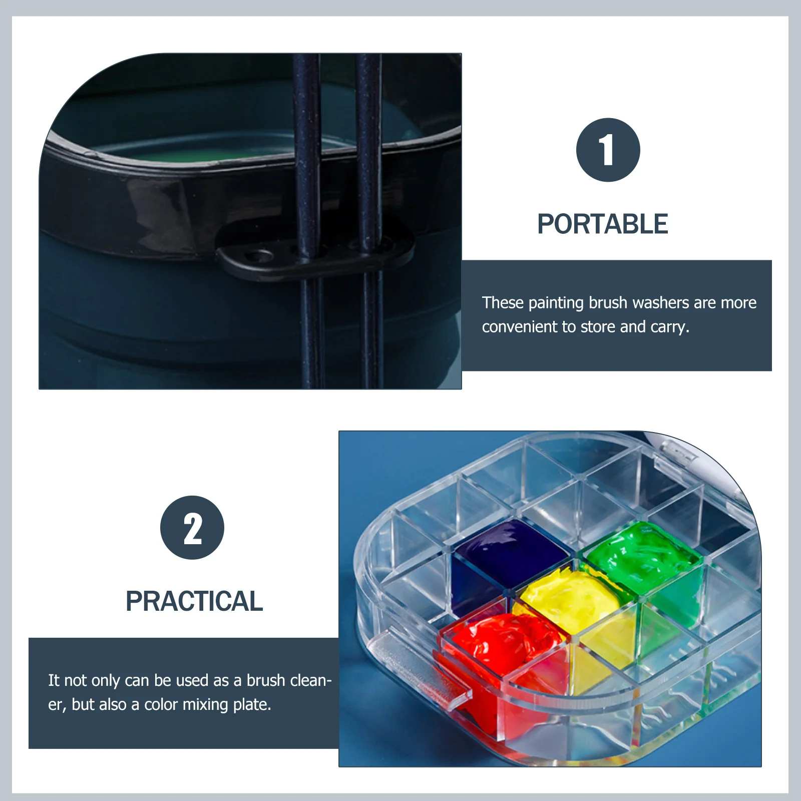 

1 Set Paint Brush Cleaner With Color Mixer Multi-Functional Plastic Washing Bucket For Artists Kids Students Portable Brush