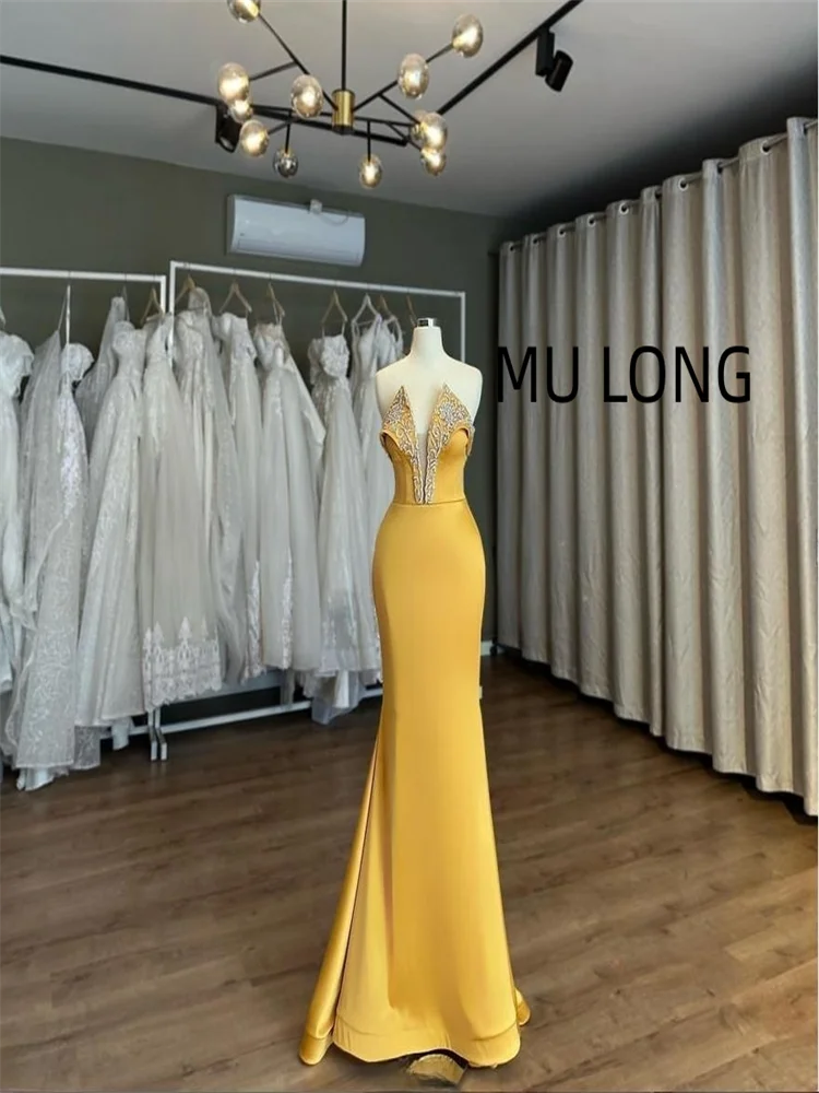 MU LONG V-neck Long Sexy Evening Dresses Prom Dresses Elegant Party Dresses For Women Guest Wedding Party Dress