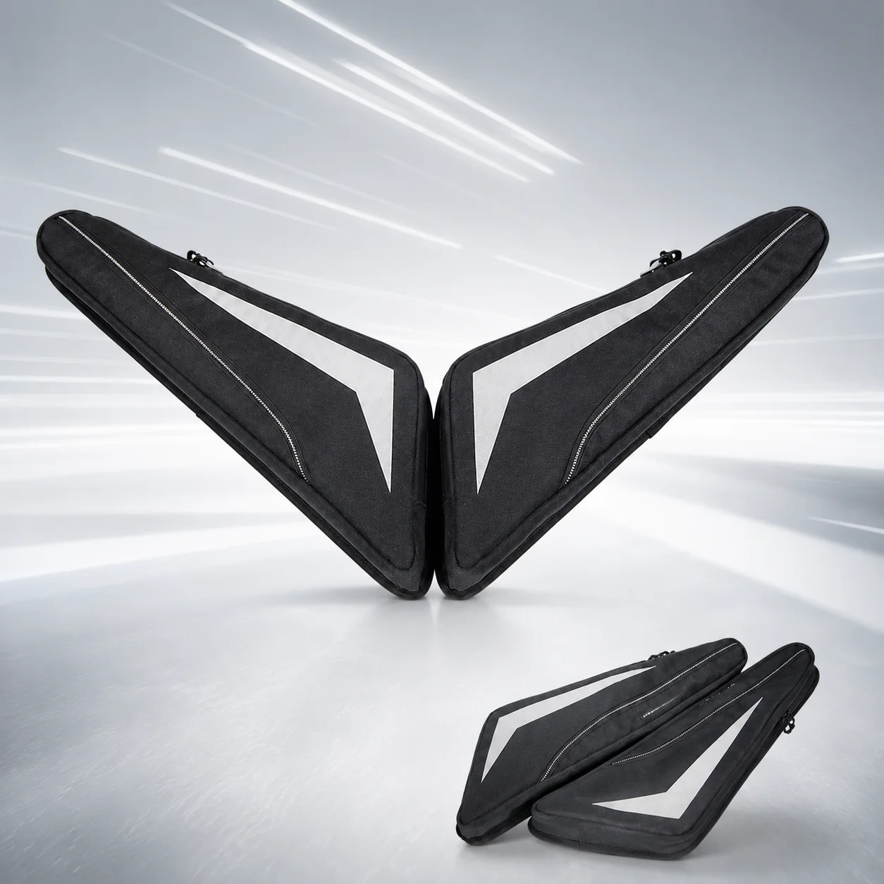 SFK Motorcycle Frame Side Triangle Bag Reflective Water Resistant Tool Storage Pouch Portable Night Riding Travel Pack Black