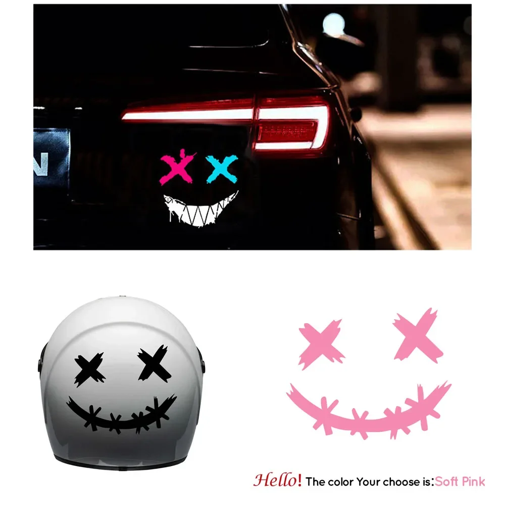 Motorcycle Helmet Stickers Car Reflective Waterproof Smile Face Decal Motocross Auto Rear Window Personalized Stickers